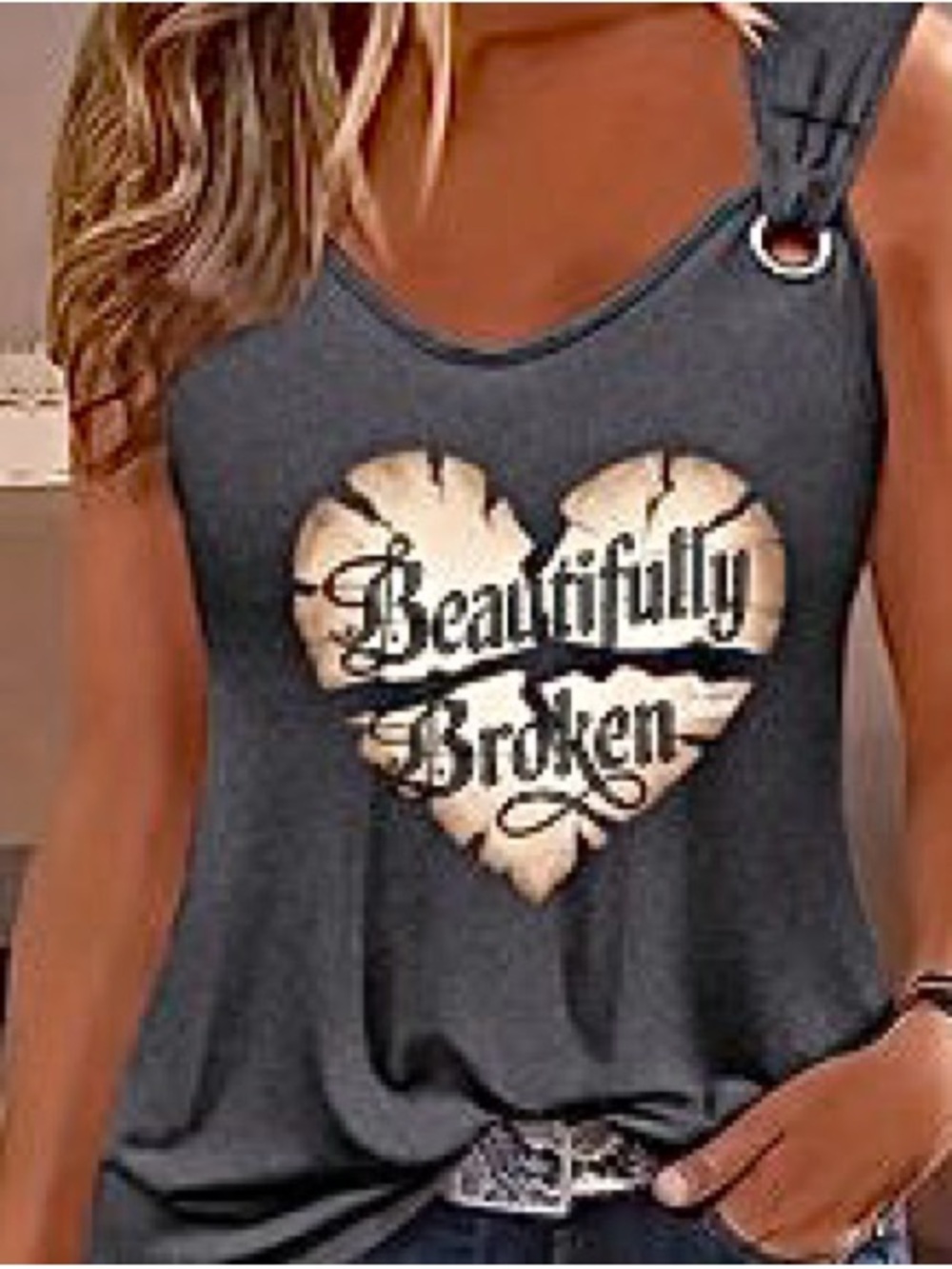 🆕Beautifully Broken Graphic Tank Top - Dark Gray. Size L. NWT.
